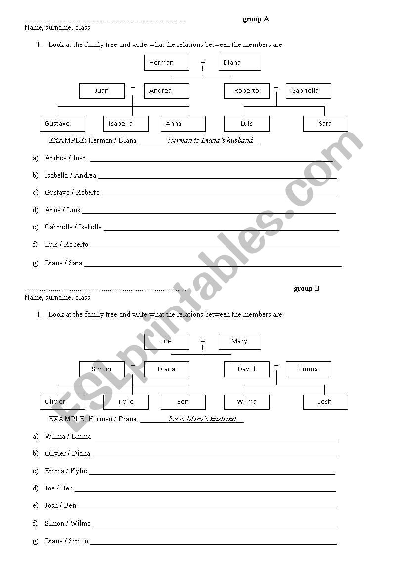 Family tree worksheet