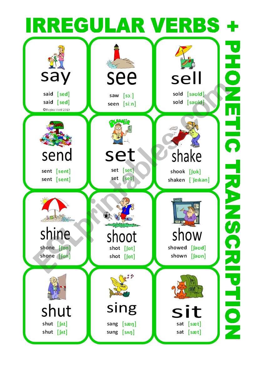 Set6: Irregular verbs cards + phonetic transcription