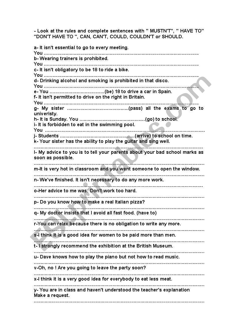 MODAL VERBS IN SITUATIONS worksheet