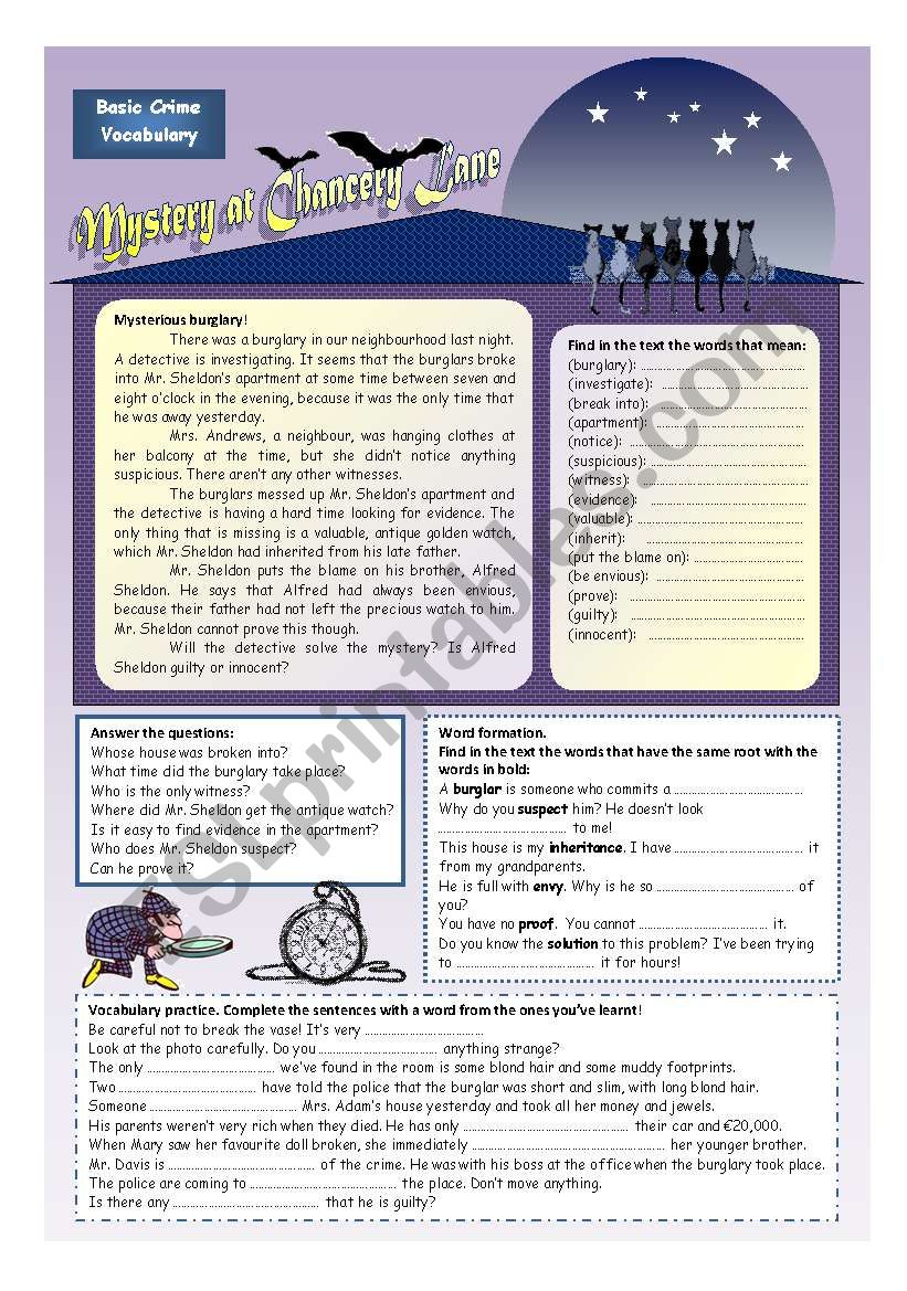 Solve the mystery! (2 pages) worksheet