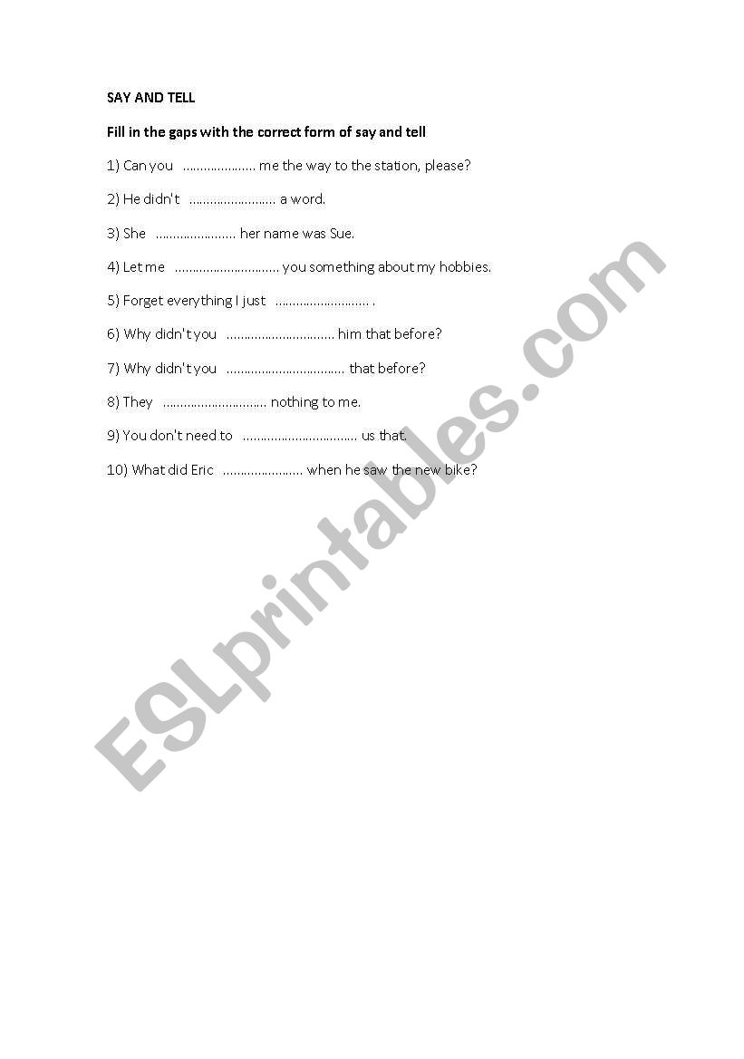 Say and Tell worksheet