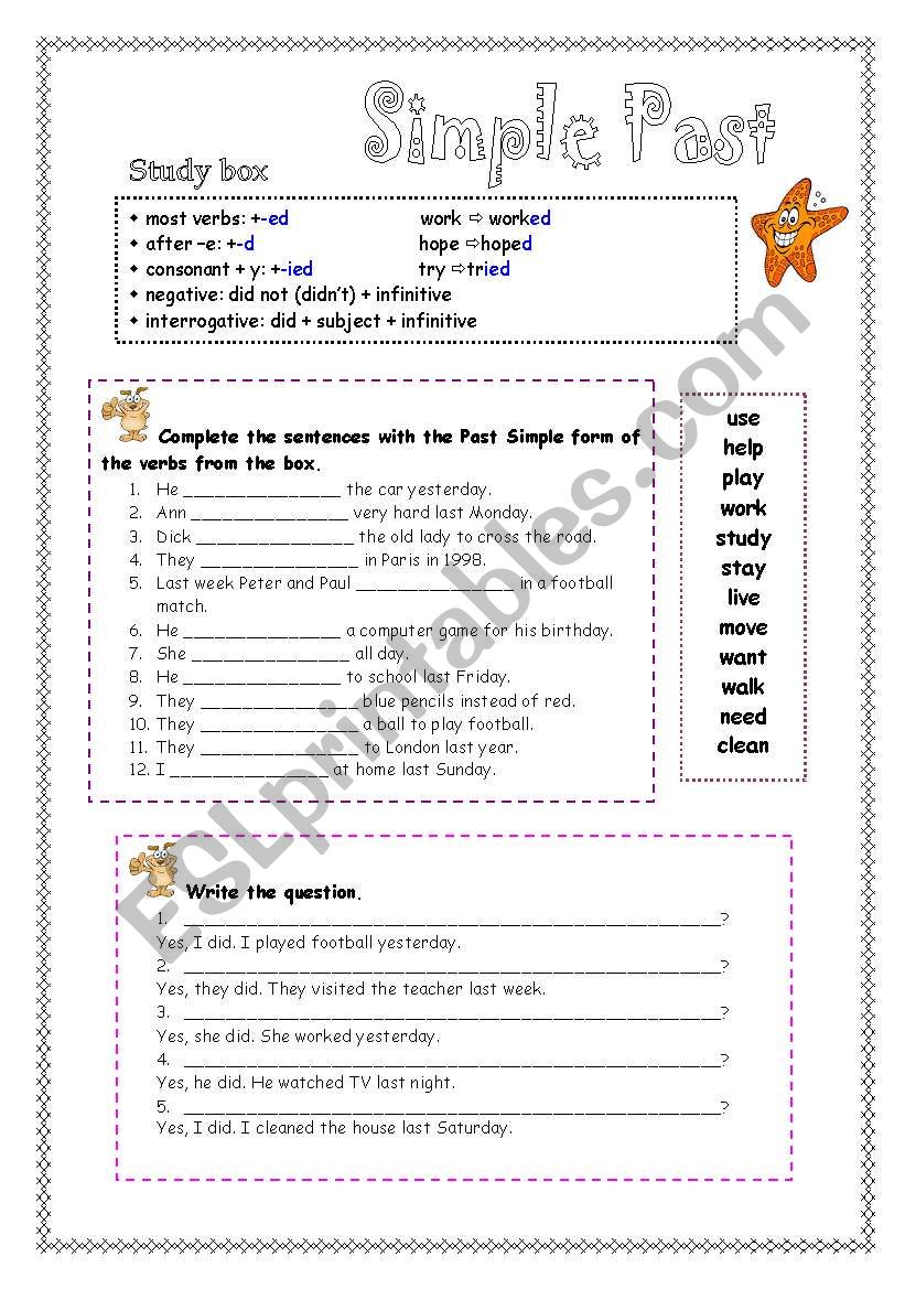 Past Simple - regular verbs worksheet