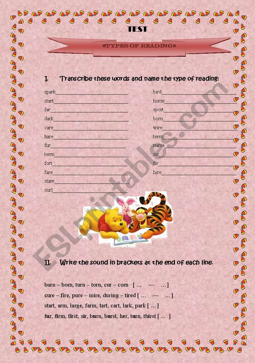 TEST (Types of reading) worksheet