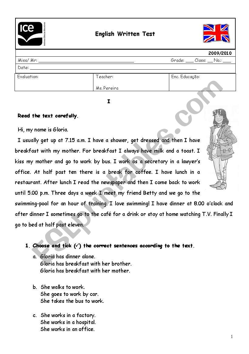 6th grade test worksheet