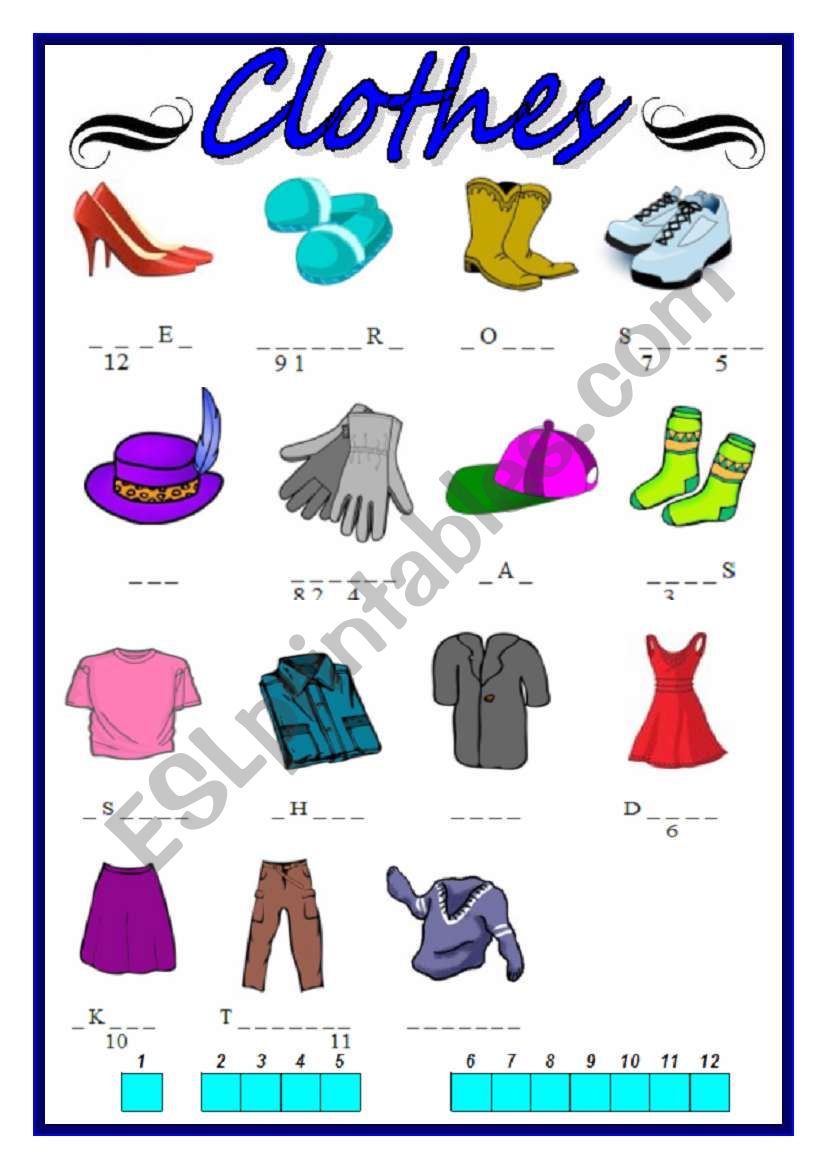 Clothes worksheet