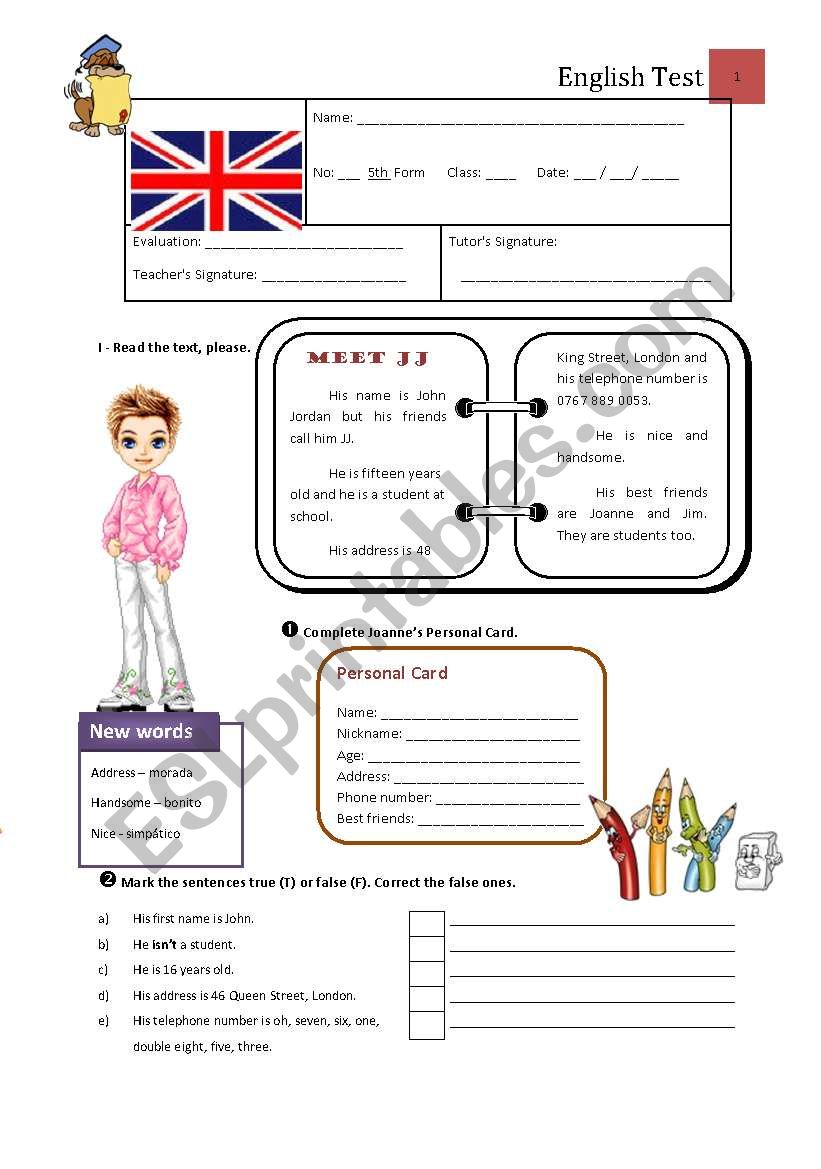 Test B - 5th Grade worksheet