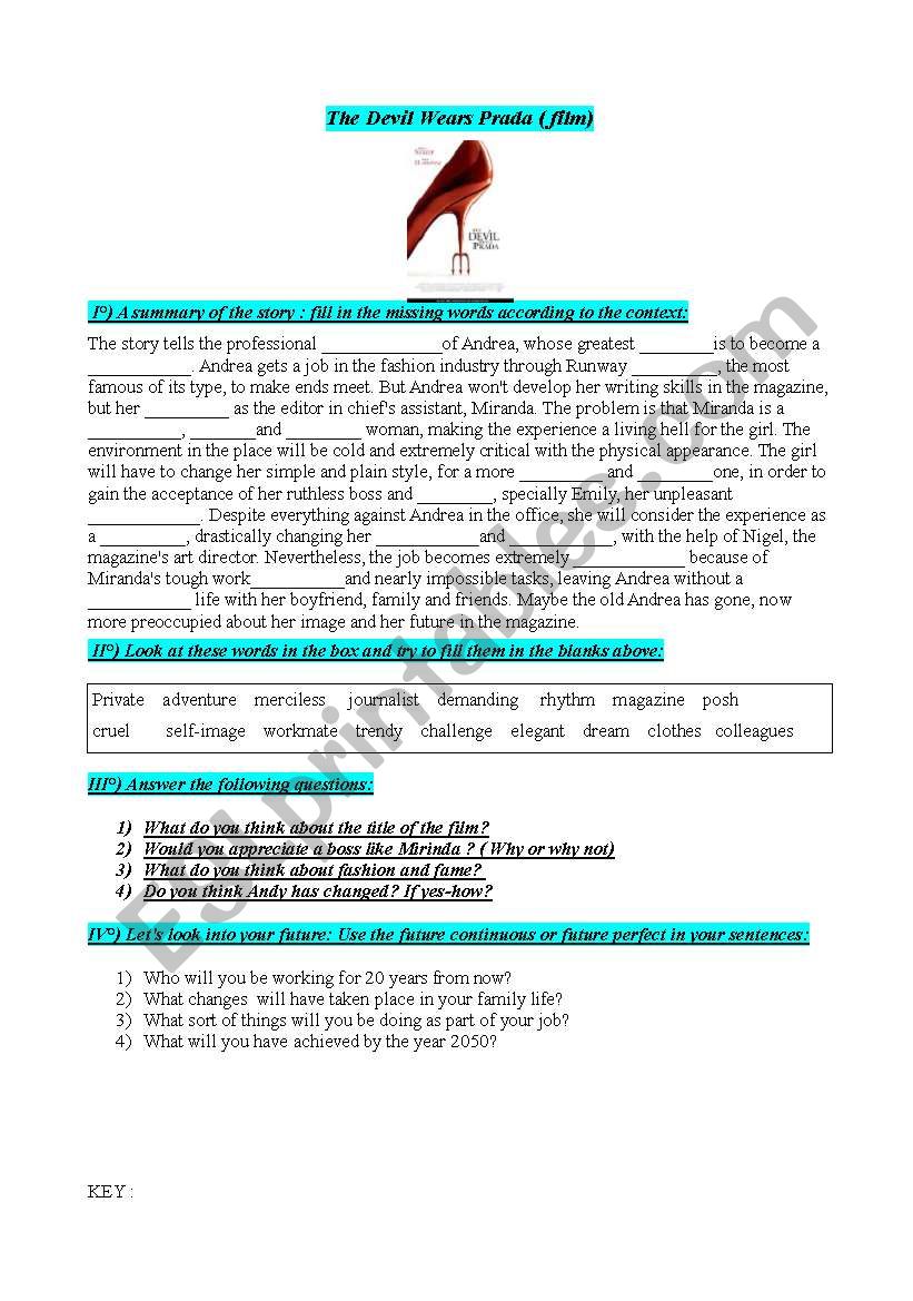 film the devil wears prada worksheet