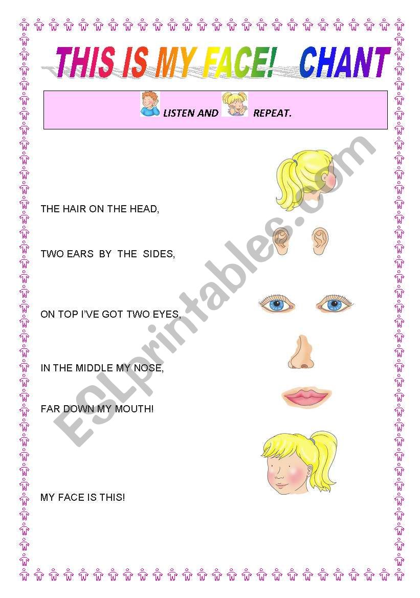 This is my face!  Chant 1/5 worksheet