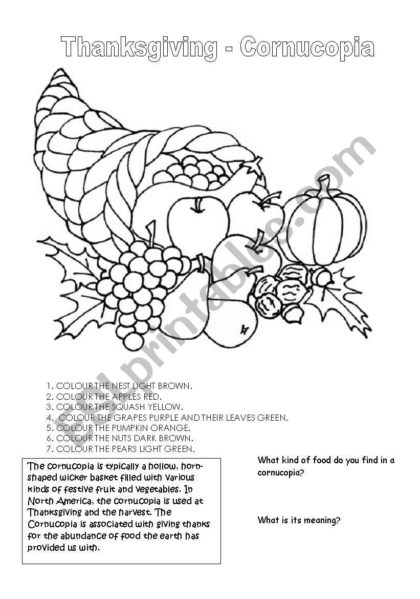 Thanksgiving cornucopia worksheet