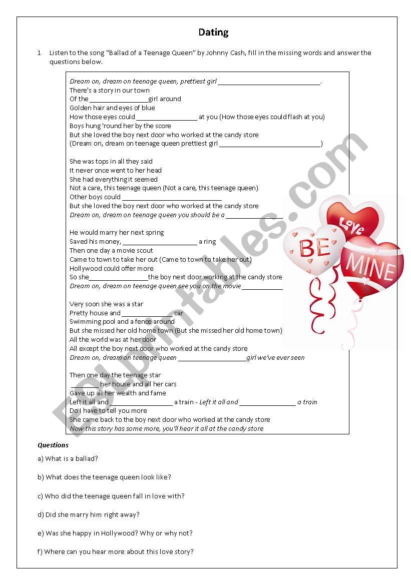 Dating - vocabulary Johnny Cash song
