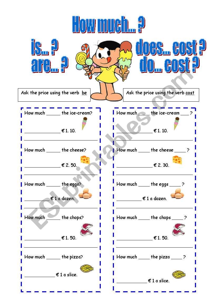How much... asking for prices worksheet