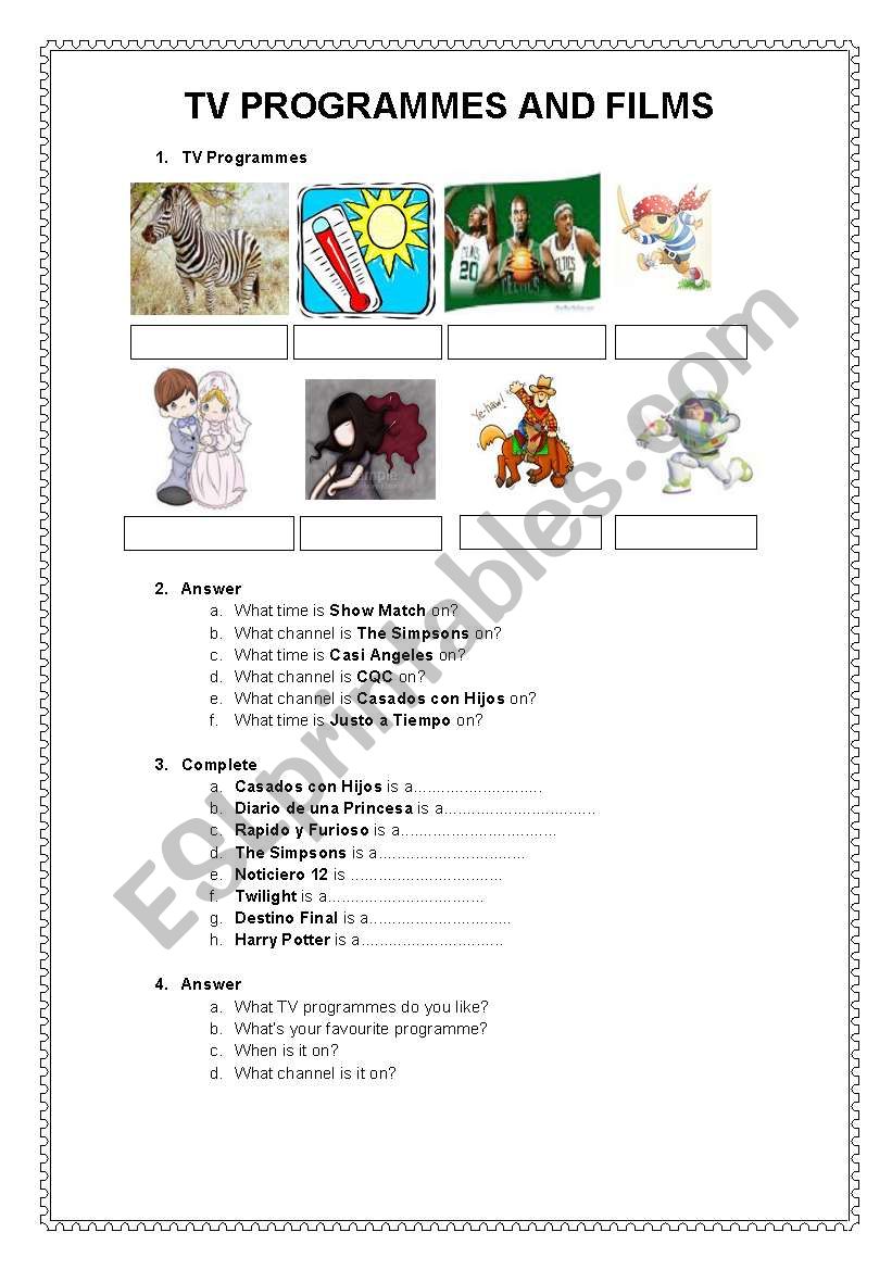 TV PROGRAMMES & FILMS worksheet