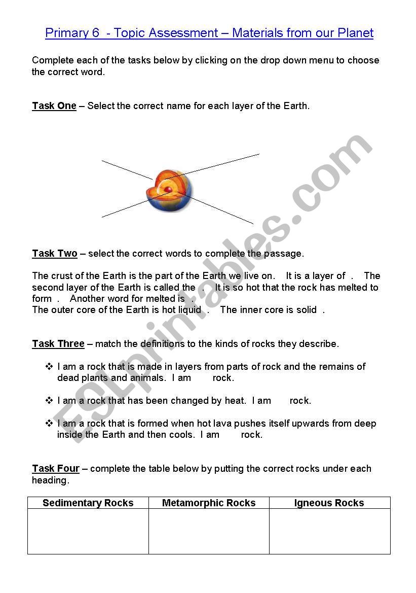 Materials from Earth assessment