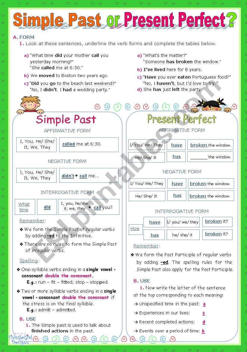 Present Perfect Vs Past Simple English Esl Worksheets Teacher Neidinha