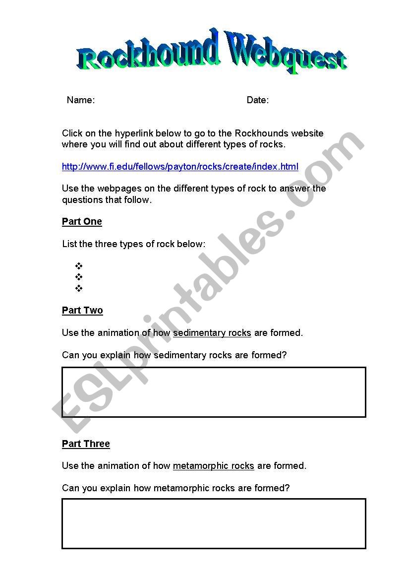 Rockhound Webquest worksheet