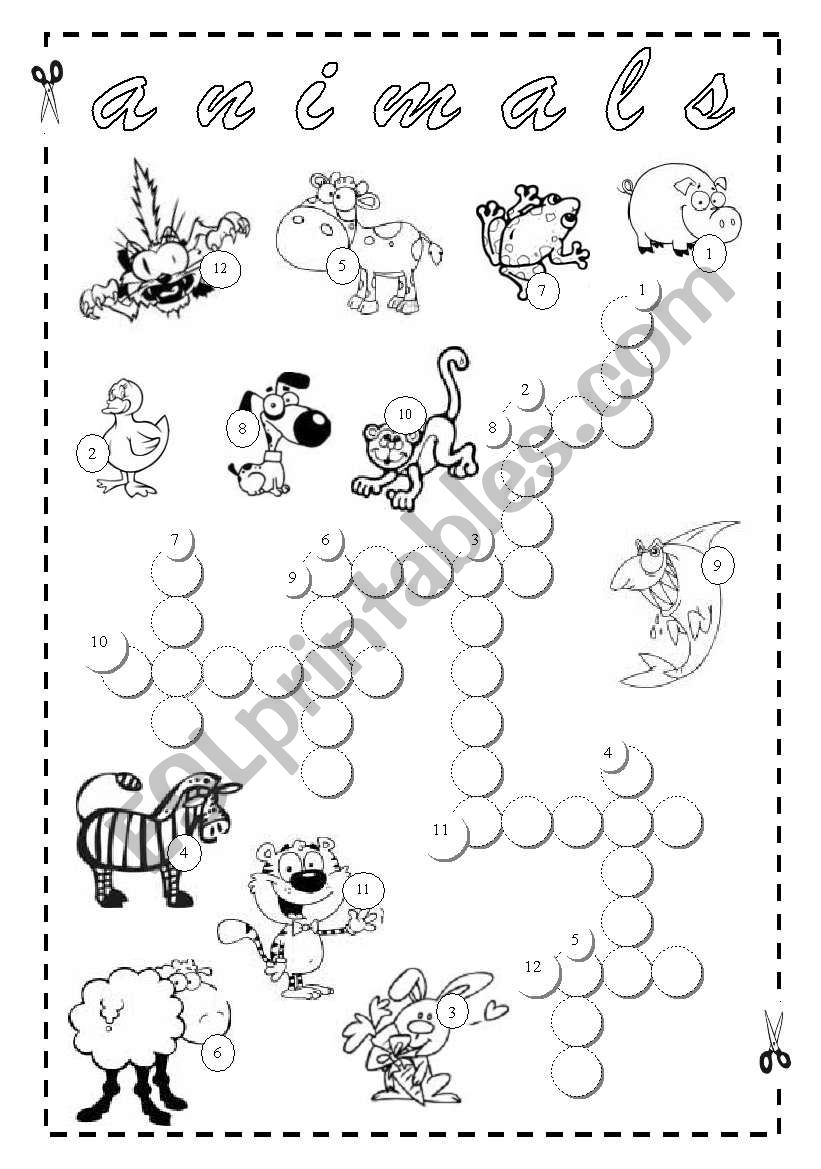 Animals Crossword + Key worksheet