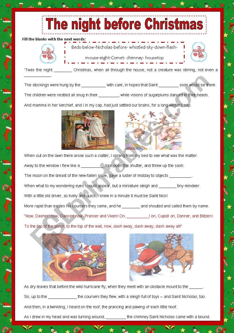 The night before Christmas worksheet