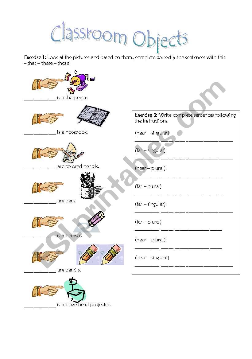 classroom objects worksheet