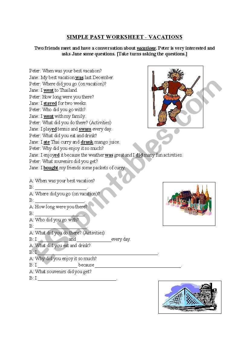 Vacations worksheet