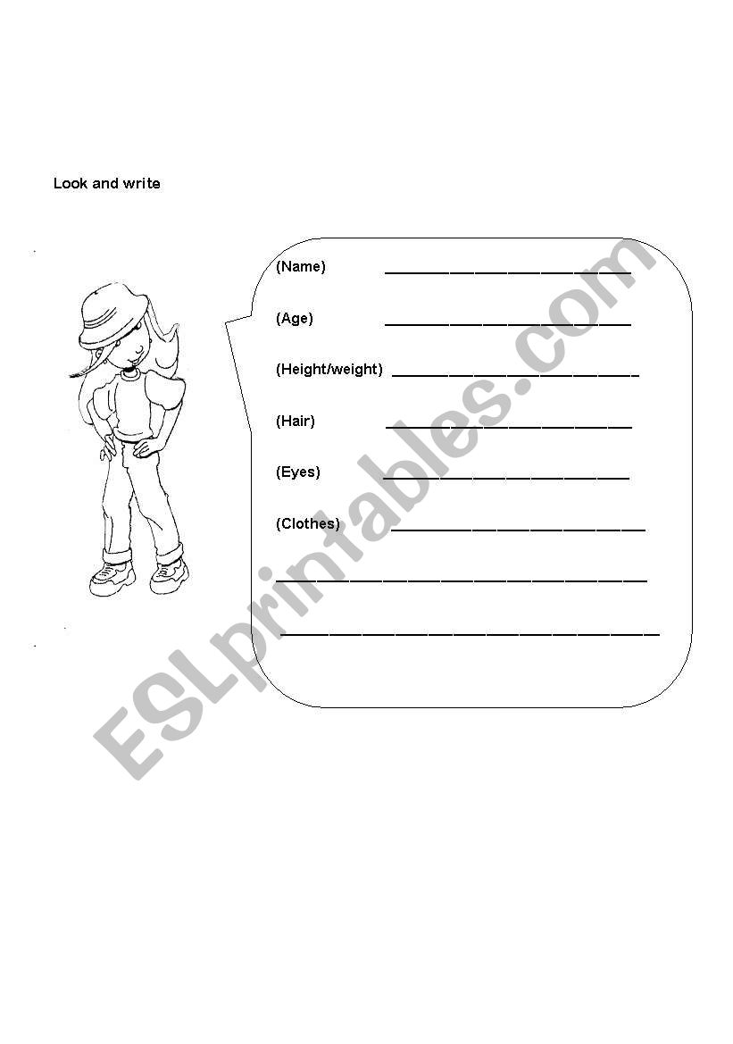 personal Descrption worksheet