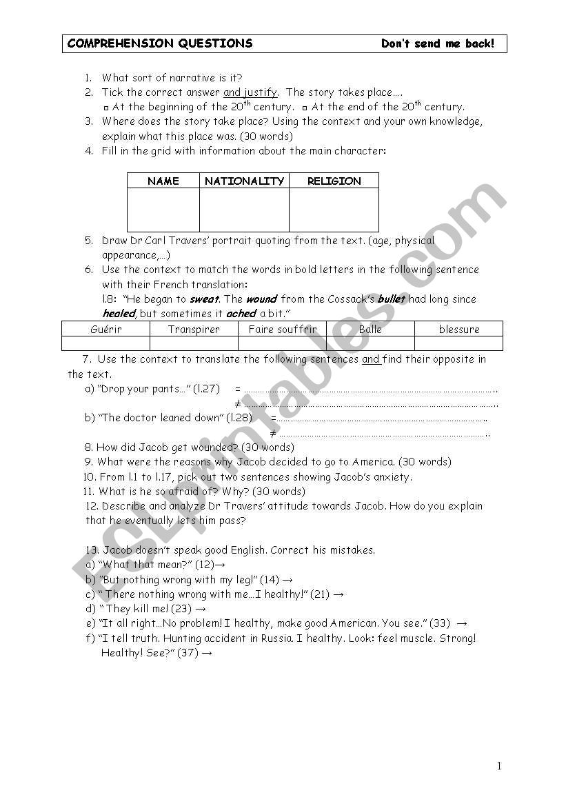 Test on immigration 2 worksheet