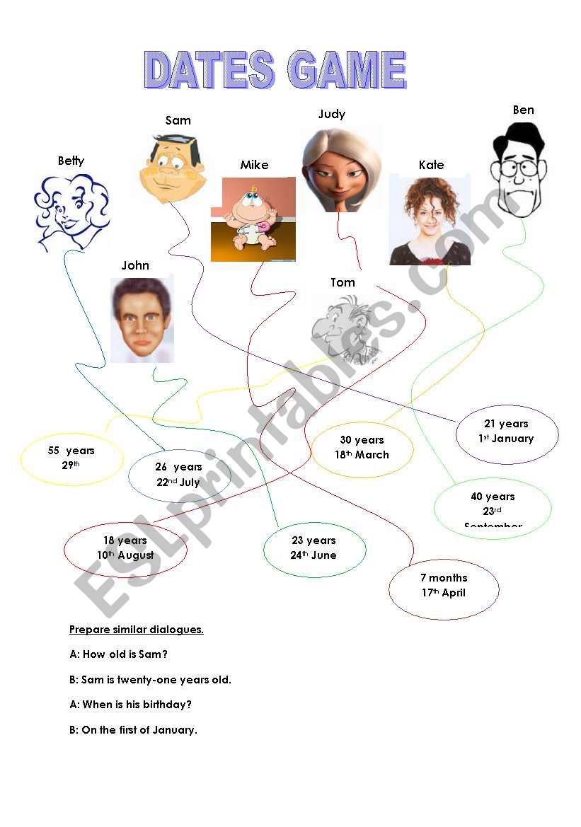 Dates Game worksheet