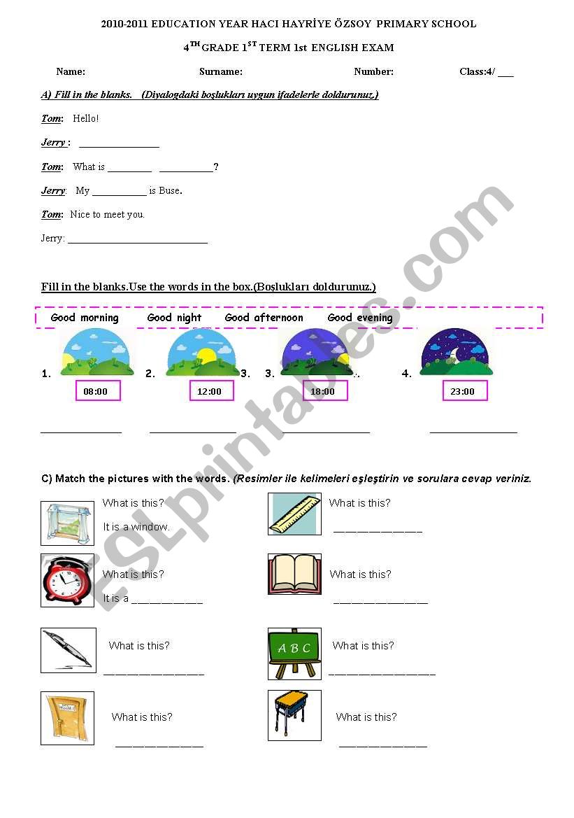 4th grade 1st term 1st written exam