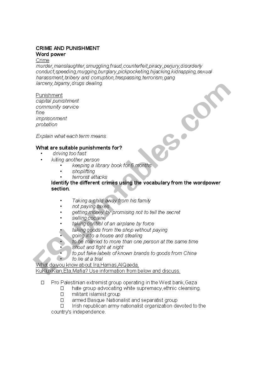 Crime and punishment. worksheet