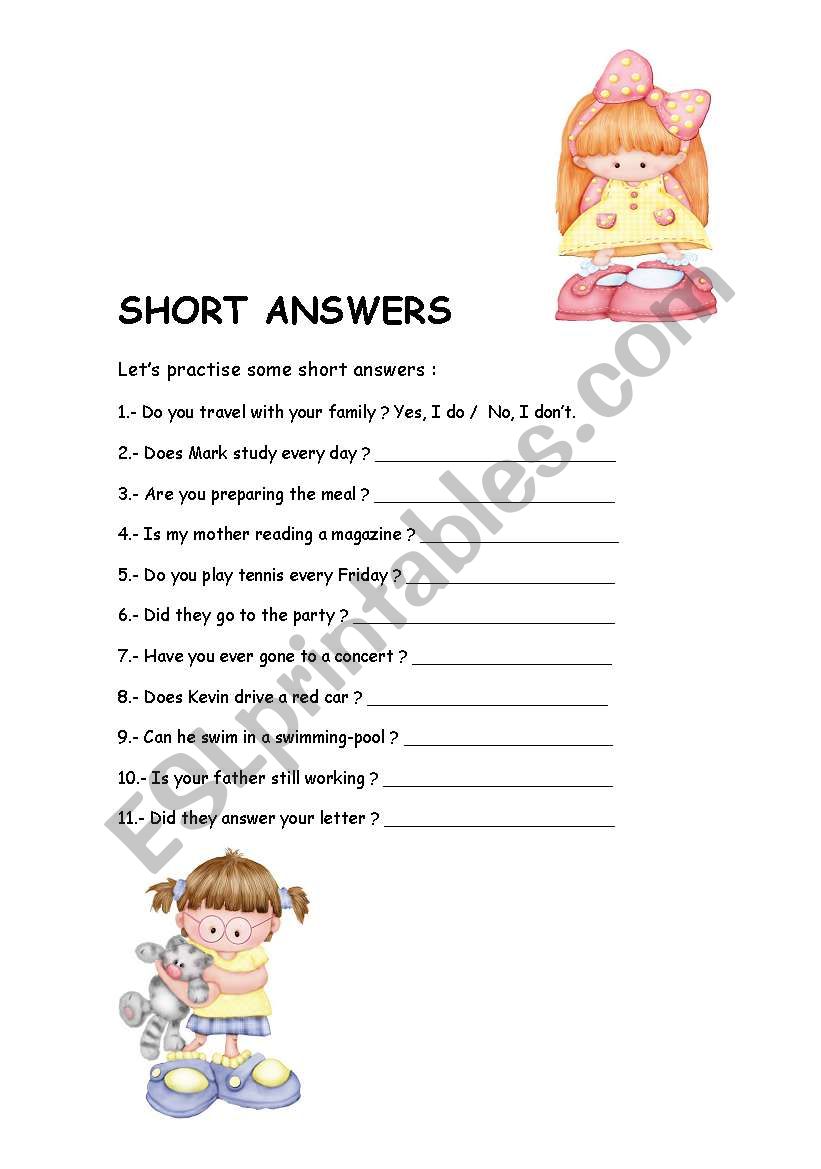 SHORT ANSWERS worksheet