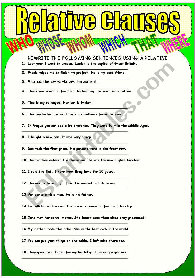 RELATIVE CLAUSES worksheet