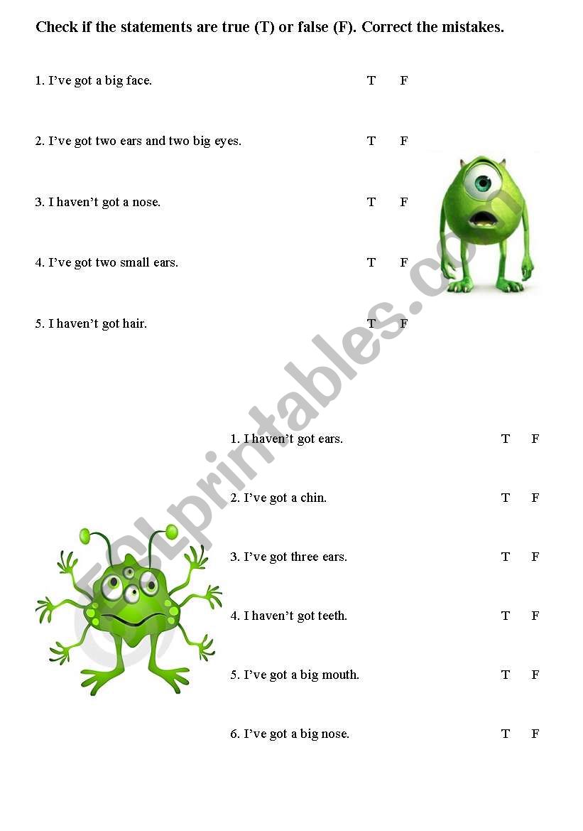 Funny monsters - the parts of the face worksheet