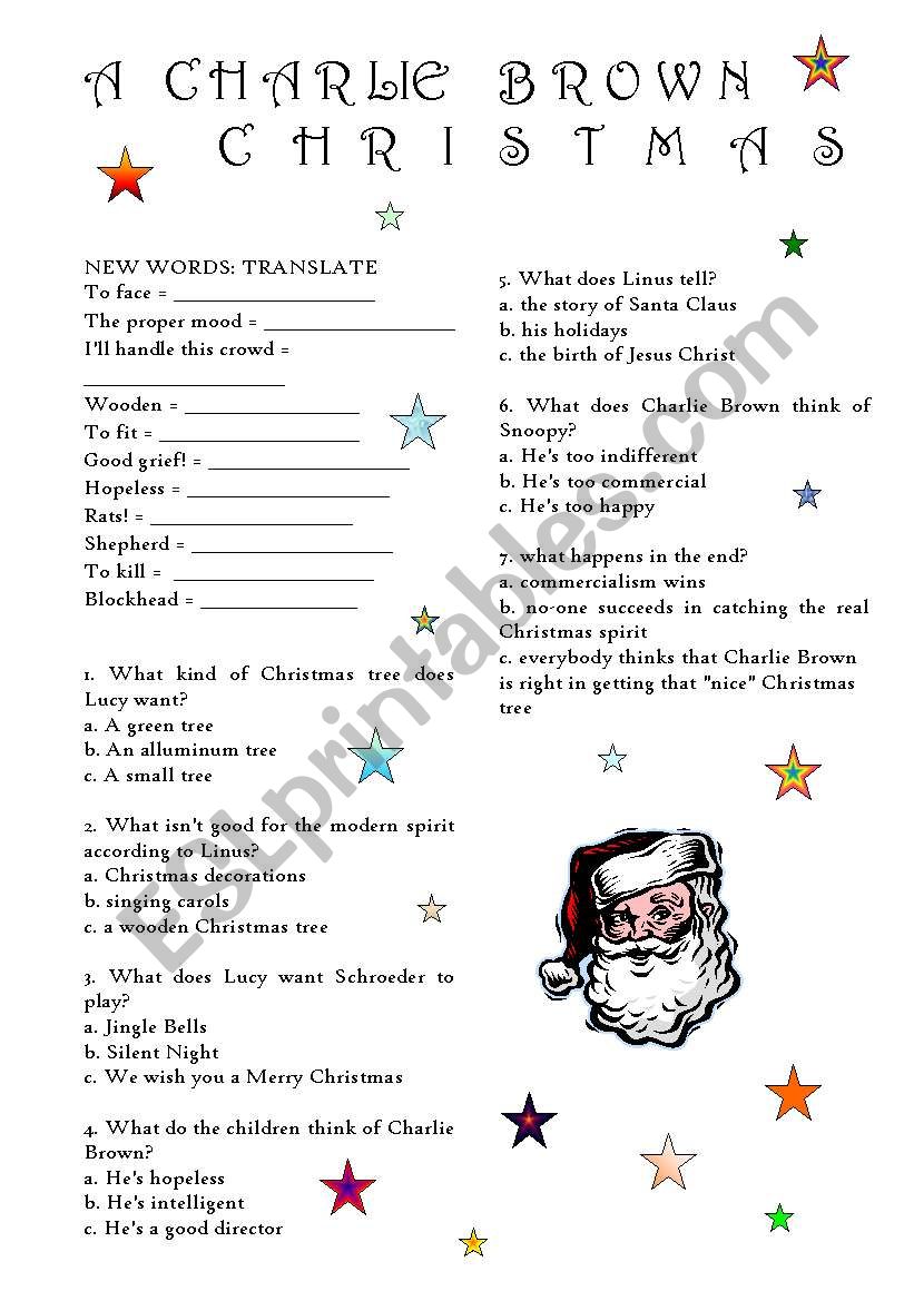 A Charlie Brown Christmas worksheet