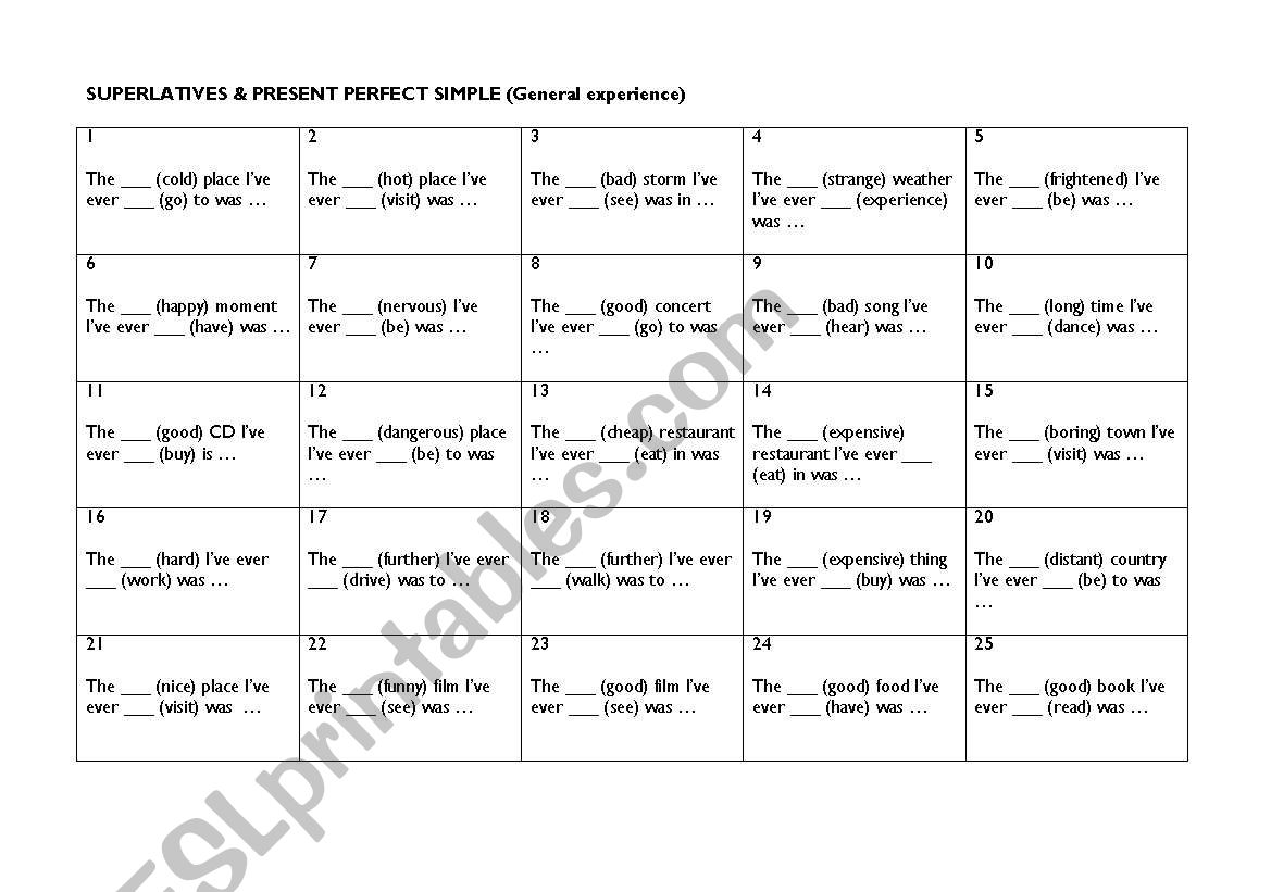 Superlatives and Present Perfect Simple (General Experience)