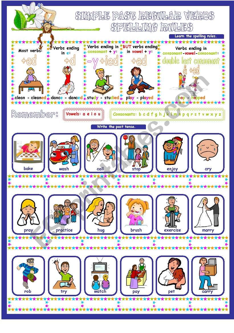 introduction-to-spelling-rules-of-simple-past-regular-verbs-some-exercises-esl-worksheet-by