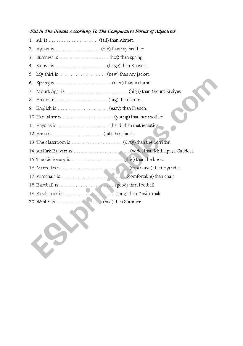 Comparatives worksheet