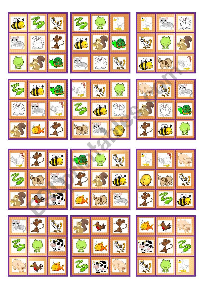 BINGO PETS AND FARM ANIMALS (24 cards and blanks to choose)