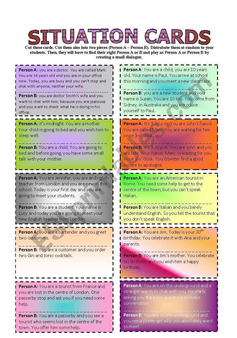 Situation Cards Role Play Esl Worksheet By Bibilolo