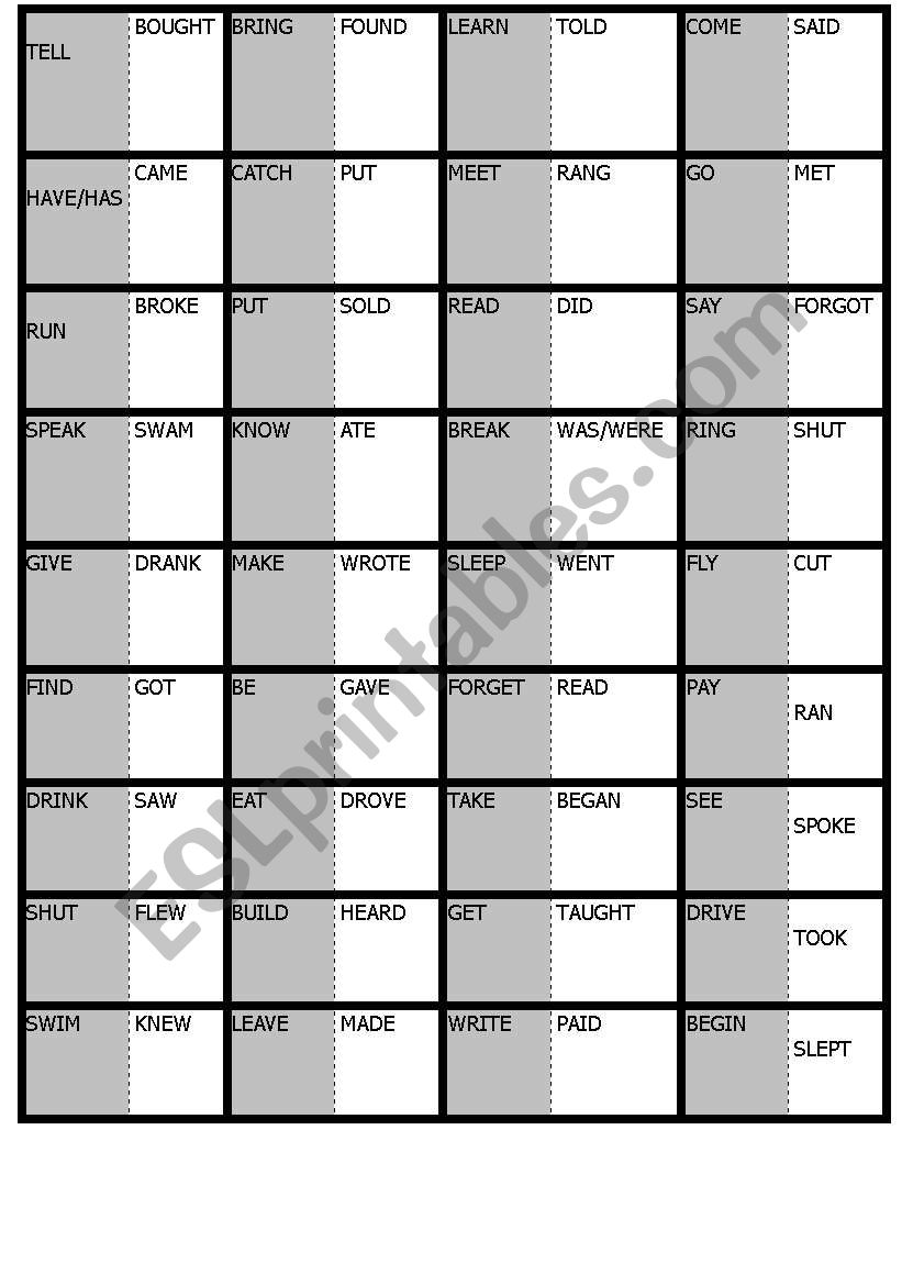 IRREGULAR VERBS DOMINO worksheet