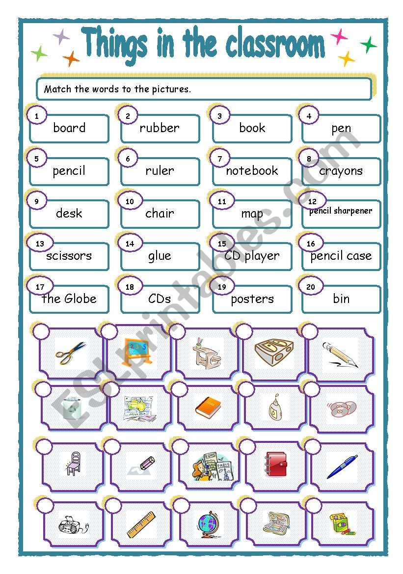 Things in the classroom + key worksheet