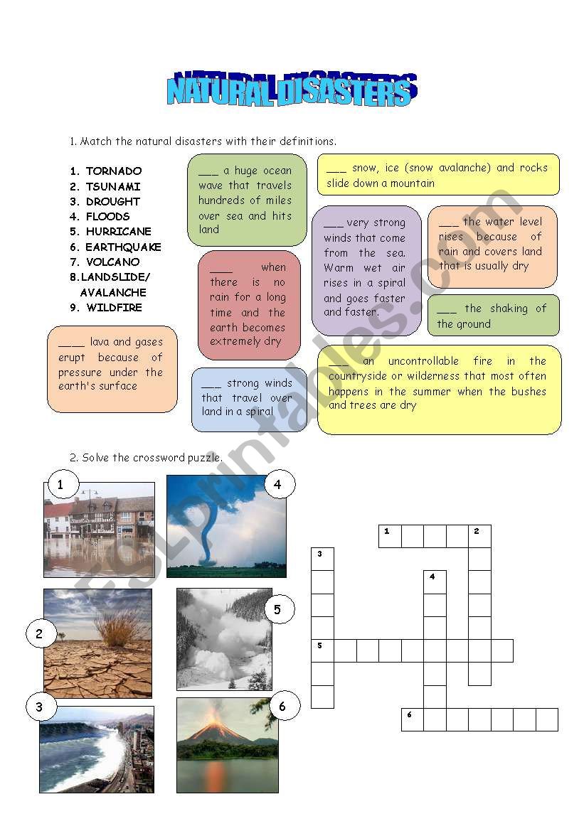 Natural disasters worksheet