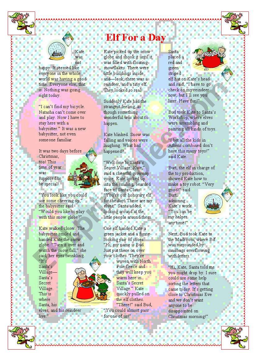 Elf for a day worksheet