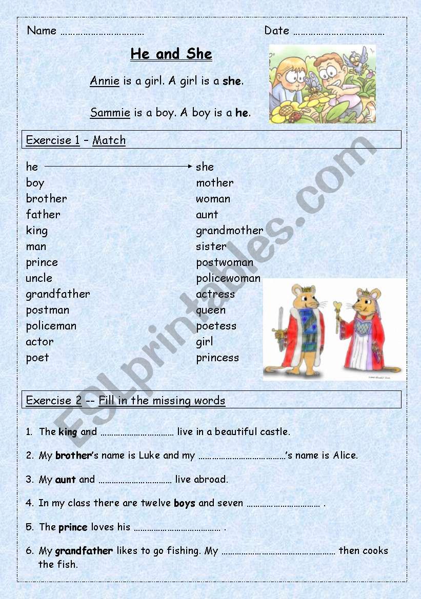 He and She worksheet