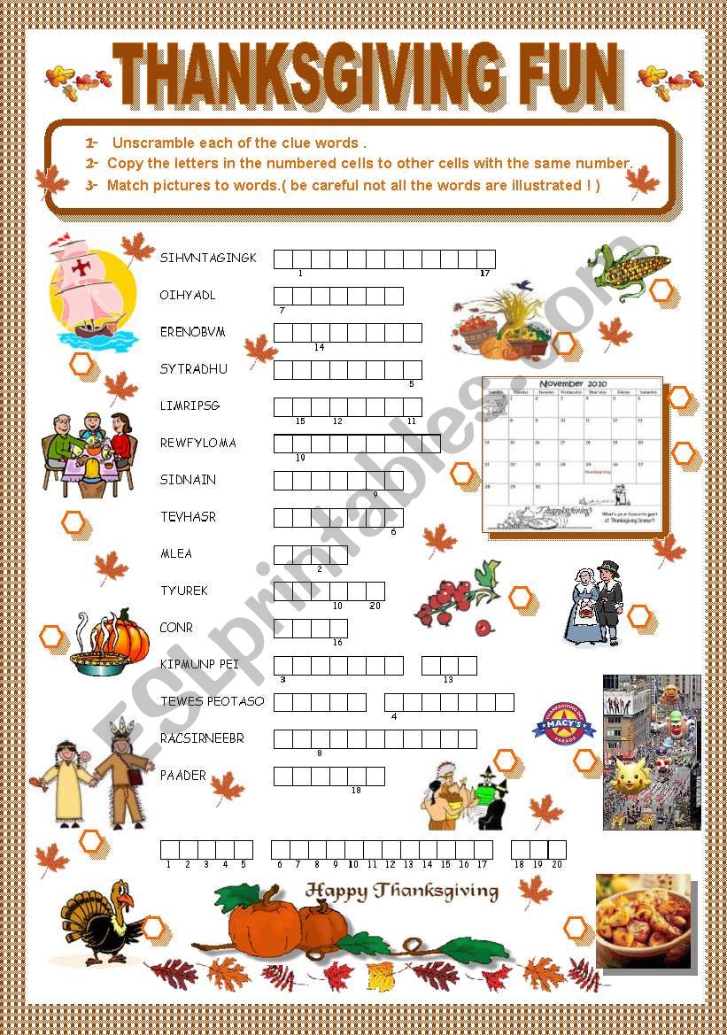 THANKSGIVING FUN worksheet