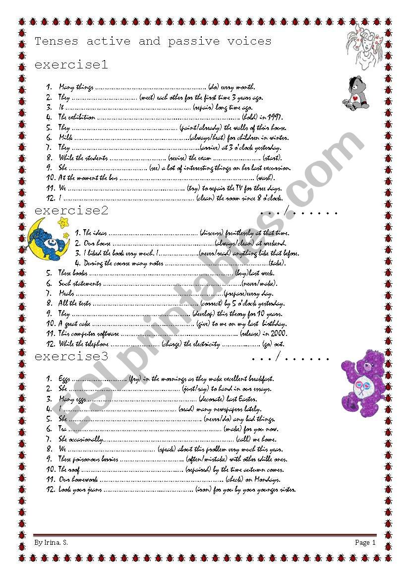 114 sentences/10exercises Tenses Active and passive voices