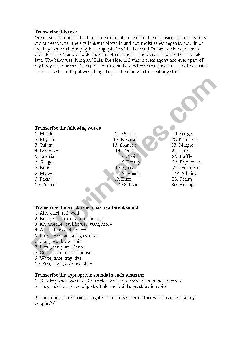 Phonetics worksheet