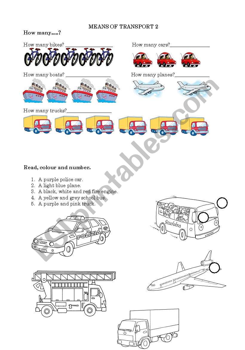 Means of transport worksheet