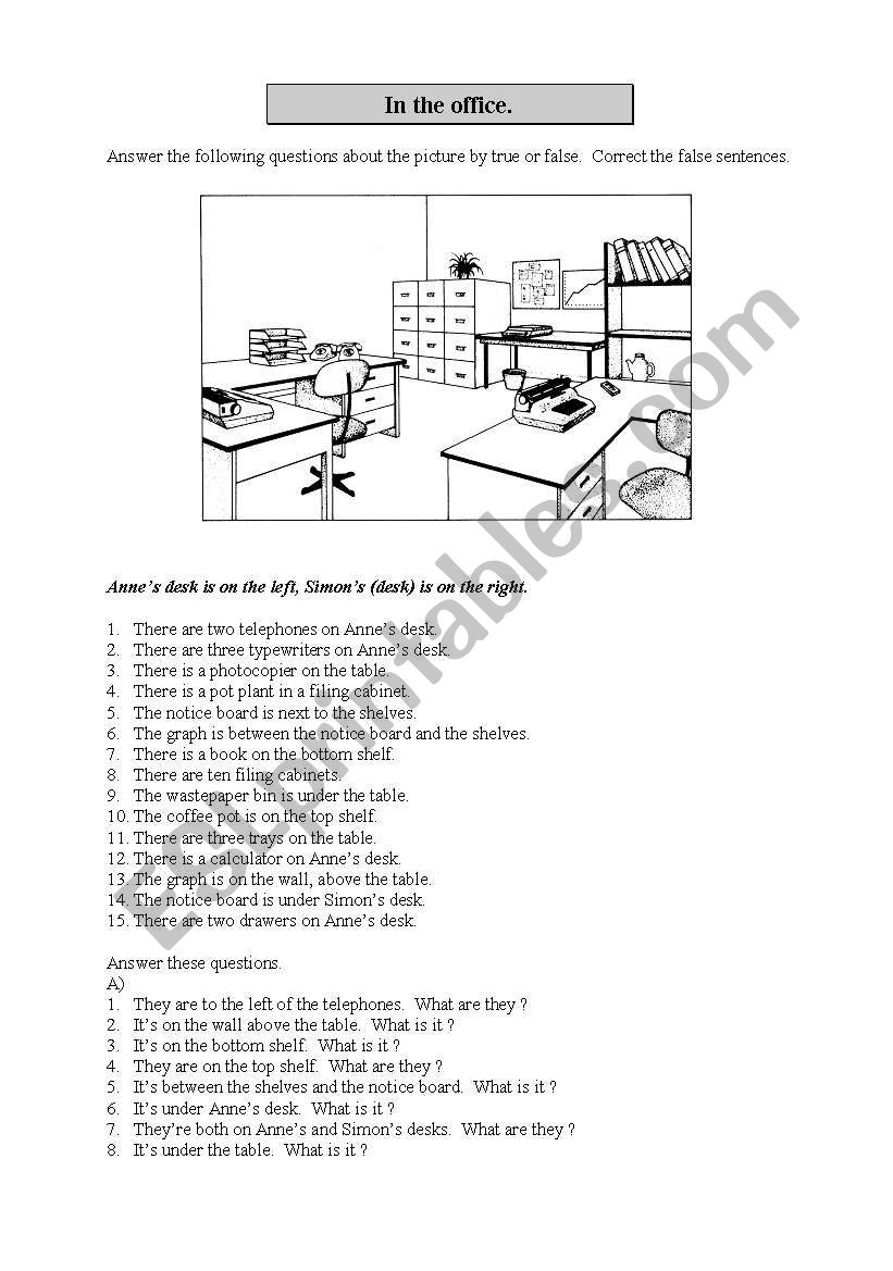 IN THE OFFICE (PREPOSITIONS OF PLACE)