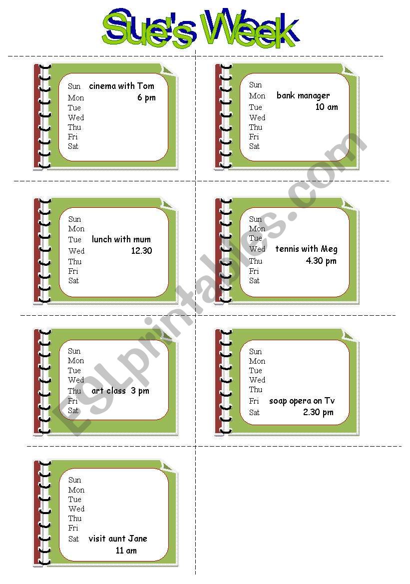 Sues Week worksheet