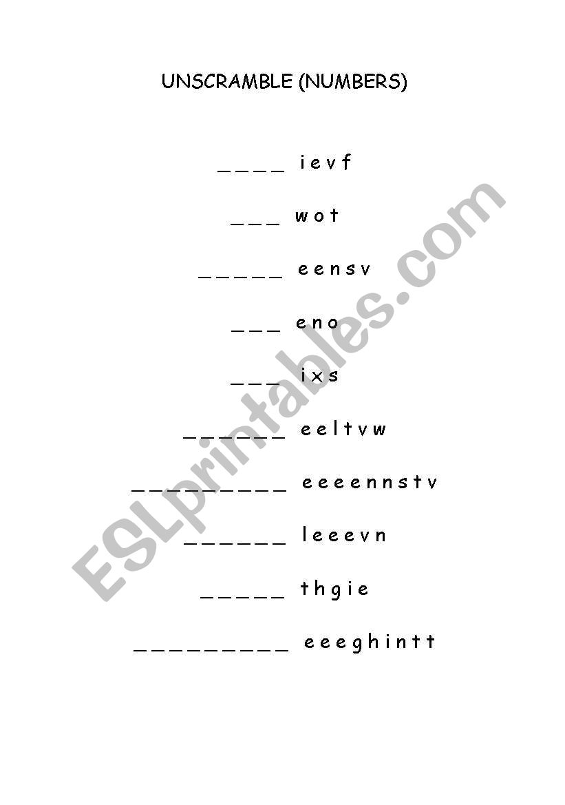 UNSCRAMBLE THESE NUMBERS worksheet