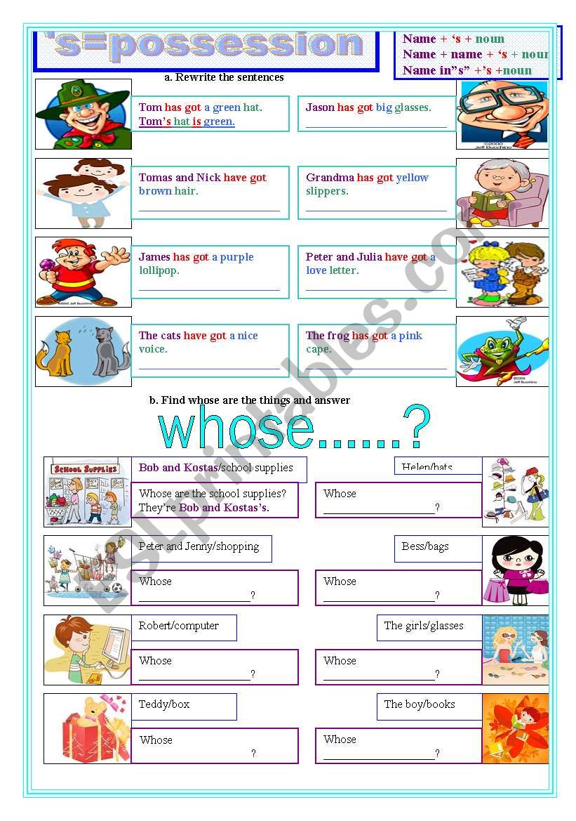 s=possession worksheet